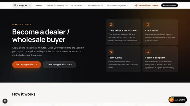 e-tijariX Dealer application screen: Trade buyers apply online, pass KYC and buy at their own prices and credit terms.